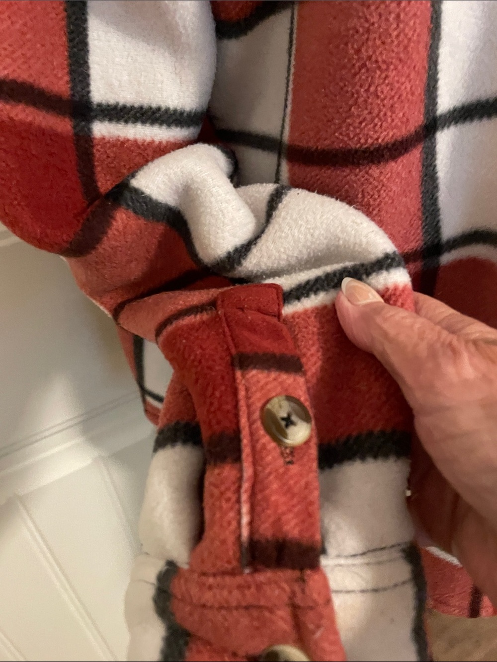 Plaid Button-Front Utility Shacket in Red - Picture 8 of 8